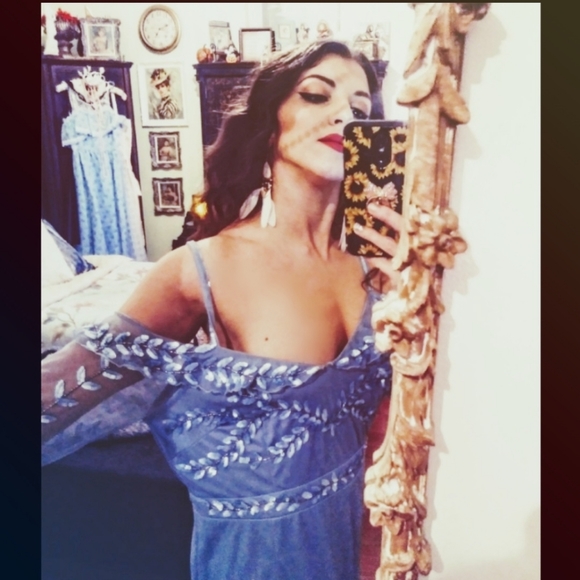 💙 Maya Deluxe Blue Embellished Off-Shoulder Party Dress (L) - Picture 7 of 12